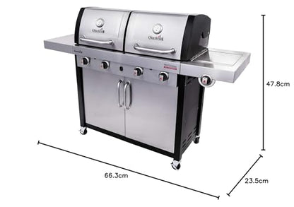 Char-Broil Professional Series 4600 S Double Header - 4 Burner Gas Barbecue Grill with TRU-Infrared Technology and Side-Burner, Stainless Steel Finish.
