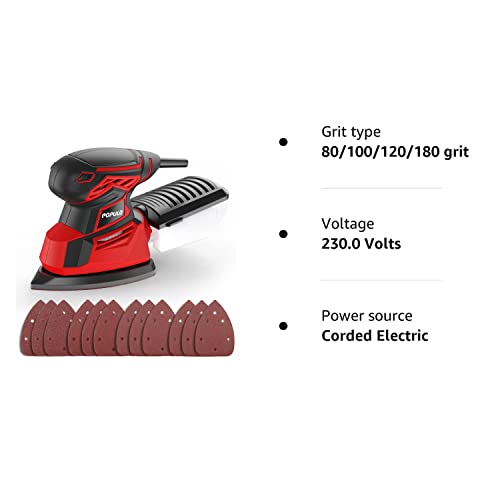 - POPULO Electric Mouse Sander | 230V Detail Sander with 12Pcs Sandpapers -
