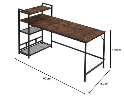 - HOMIDEC Desk | 160x60cm Computer Desk with Bookshelf | Study Desk with 4 Tier DIY Storage Shelves -