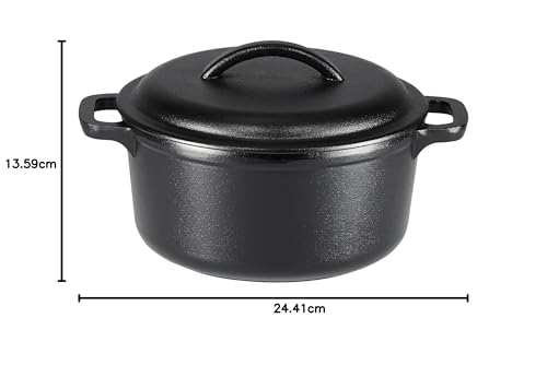 Amazon Basics Round Pre-Seasoned Cast Iron Mini Dutch Oven Pot with Lid and Dual Handles, 1.89 L, Black