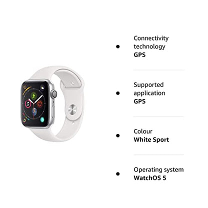 Apple Watch Series 4 (GPS,44mm) - Silver Aluminium Case with White Sport Band (Renewed)