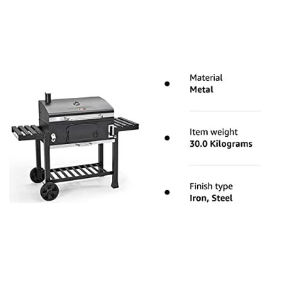 CosmoGrill Outdoor XXL Smoker Barbecue Charcoal Portable BBQ with Lid Cover, Adjustable Grill and Built-in Temperature Gauge, for Home Garden Party Cooking