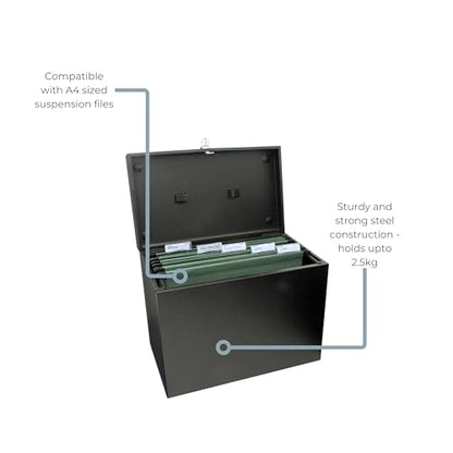 Cathedral Products A4 Steel File Box with Starter Pack of 5 Suspension Files - Black