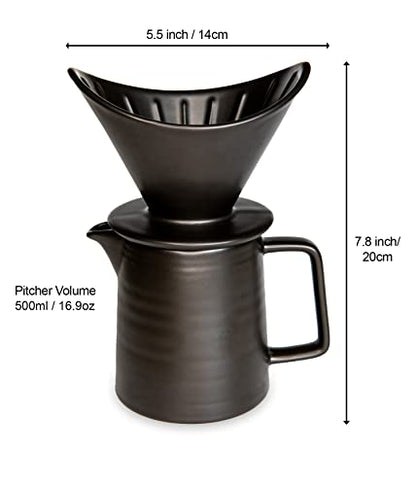 Ceramic Pour over coffee maker set, Ceramic Pot and Brewer 1-2 Cup Coffee, V60 Dripper Coffee Maker