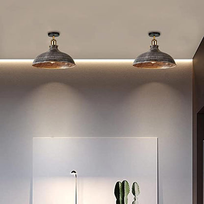 - Vintage Retro Industrial Semi Flush Mount Ceiling Light LED Lamp Fixture, Kitchen Light Ceiling, Metal Large Rustic Light Shade Pendant Lampshade Fitting for Bedroom, Farmhouse (Brushed Silver) -