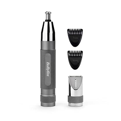 BaByliss Super-X Metal Series Nose Trimmer, Ear Eyebrow Hair Trimmer for Men, Grooming Kit, Gifts for Men (Silver/Grey)