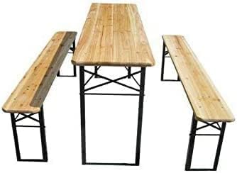 - FEFE Large 3 Piece Wooden Folding Picnic Beer Table -