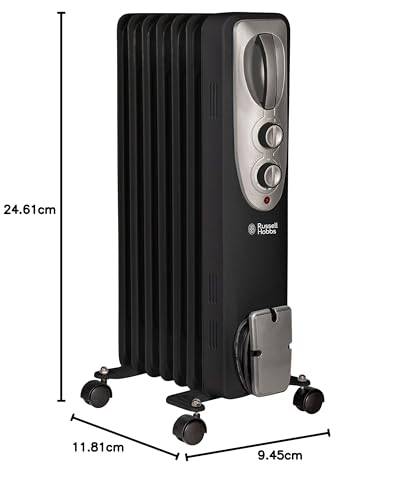 - Russell Hobbs 1500W/1.5KW Oil Filled Radiator | 7 Fin Portable Electric Heater -