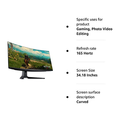 Alienware AW3423DWF 34 Inch WQHD (3440x1440) 21:9 1800R Curved Gaming Monitor, 165Hz, QD OLED, 0.1ms, AMD FreeSync Premium Pro, 99.3% DCI-P3, HDR400, 2x DisplayPort, 1x HDMI, 5x USB, 3 Year Warranty