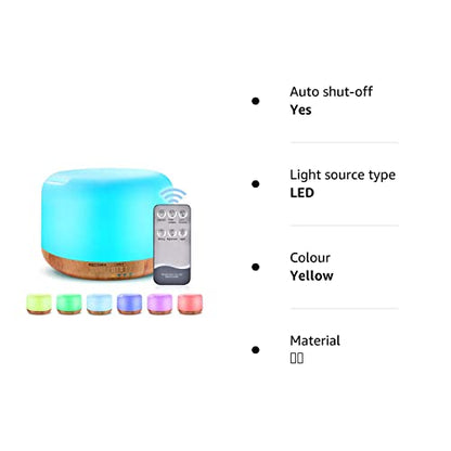 300ML Essential Oil Diffuser,Ultrasonic Humidifier Aromatherapy Diffuser with 7 Colors LED Aromatherapy Lights for Home, Yoga, Office, SPA, Bedroom (300ML) Yellow