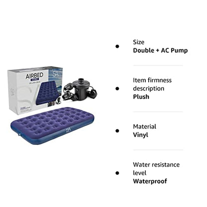 - SA Products Blow Up Bed | Double Airbed with Electric Air Pump | Waterproof Inflatable Mattress | Quick Inflatable Bed Air Mattress for Hiking, Travel, and Outdoors | (AC Pump) -