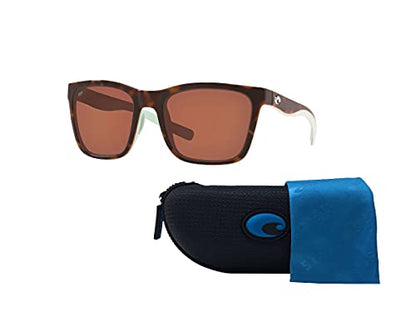 Costa Del Mar Women's Panga Square Sunglasses With Designer iWear Eyewear Care Kit, 255 Shiny Tort/White/Seafoam / Copper 580p Plastic Polarized, 56