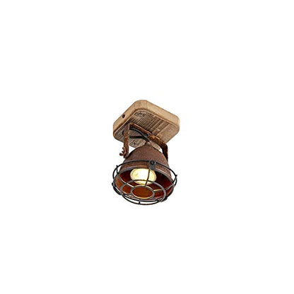 - Qazqa | Industrial Spotlight Ceiling | Rust Brown with Wood | Tiltable -