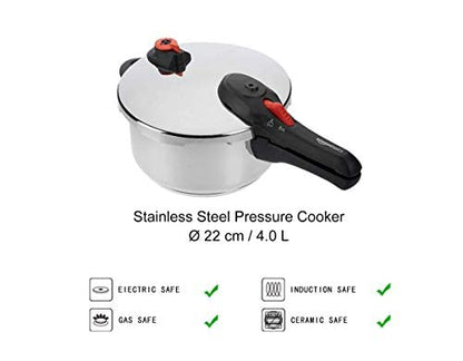 Amazon Basics Stainless Steel Pressure Cooker, 4 Litre, Silver