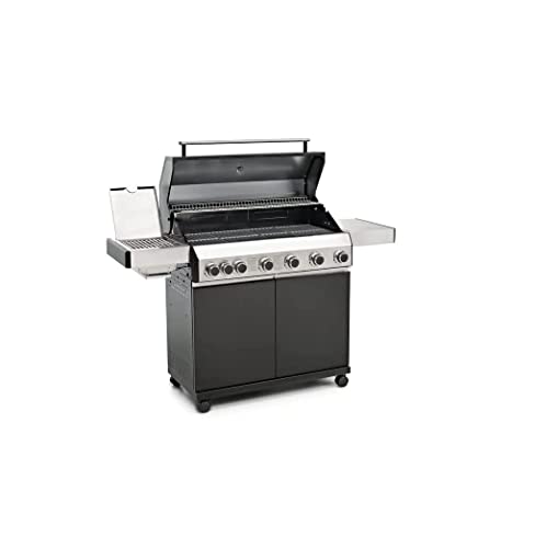 CosmoGrill Premium Black 7 Gas Burner 6+1 Barbecue Grill with Waterproof Cover, Stainless Steel Ceramic Searer, Built-in Temperature Gauge for Home Garden Party Outdoor BBQ Cooking