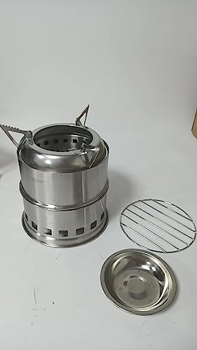 Camping Stove, Ohuhu Rocket Stove Camping Stainless Steel Lightweight Stove Wood Alcohol Stove Portable Outdoor Cooking Picnic BBQ Hiking with Mesh Bag