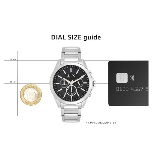 Armani Exchange Watch for Men, Chronograph Movement, 44 mm Silver Stainless Steel Case with a Stainless Steel Strap, AX2600