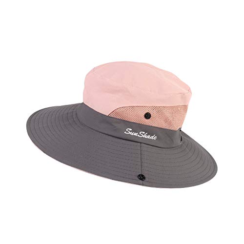Children Wide Brim Bucket Hat 3-8 Years Girls Ponytail Sun Hat Boys Mesh Cool Hat Anti UV Sun Protection Hat with Strap Kids Holiday Beach Hat Cycling Hiking Summer Hat Outdoor Sun Visor Cap