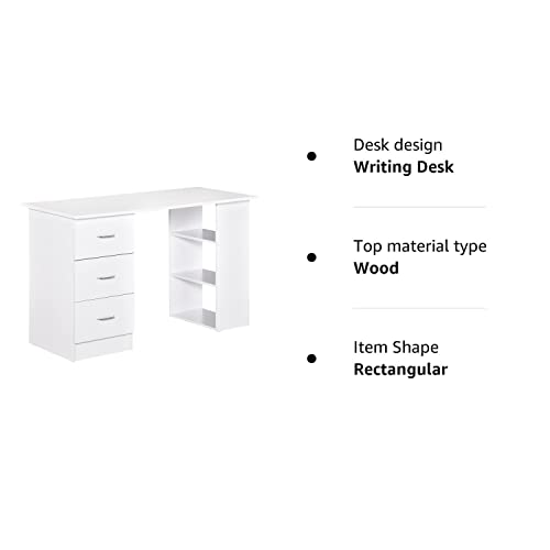 - HOMCOM Computer Desk | Writing Table | PC Workstation with 3 Storage Shelves and Drawers -