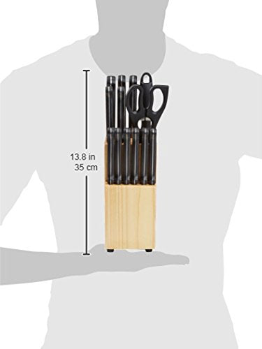 Amazon Basics 14-Piece Knife Set with Block, Black