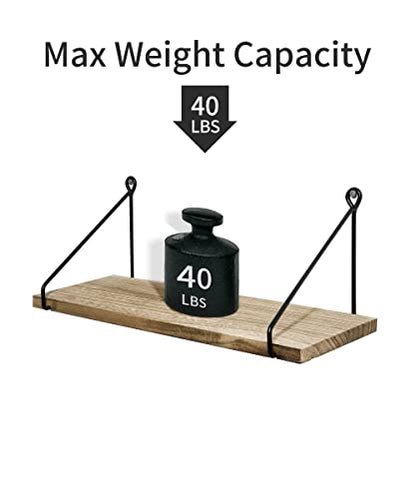 Afuly Rustic Floating Shelves Wooden for Wall Mounted with Metal Brackets Wood Storage Shelf for Bathroom Kitchen Bedroom Living Room Office Decorative Home Accessories, Set of 2
