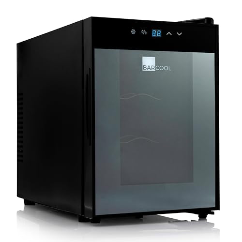 Barcool VINO6 – Table-Top Wine Fridge Black | 5-18°C | Wine Cooler | LED + Digital Display | Glass Door Drinks Cellar | Single-Zone (6 Bottle)