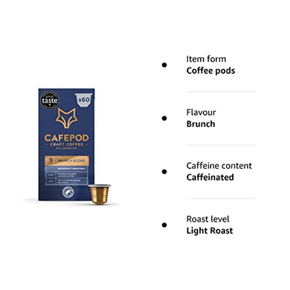 CafePod Coffee Pods Nespresso Compatible Brunch Blend 60 Aluminium Capsules