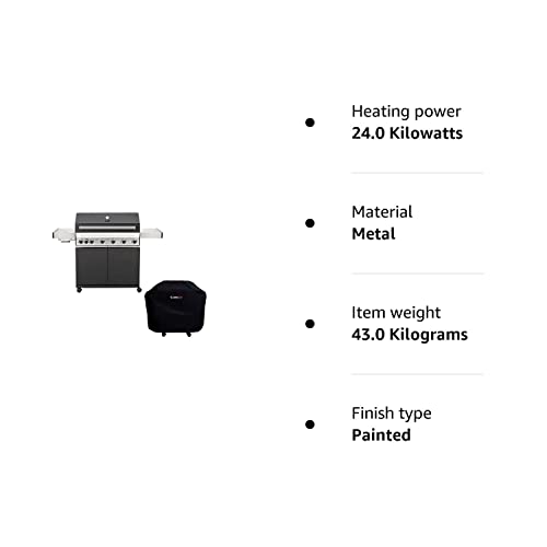CosmoGrill Premium Black 7 Gas Burner 6+1 Barbecue Grill with Waterproof Cover, Stainless Steel Ceramic Searer, Built-in Temperature Gauge for Home Garden Party Outdoor BBQ Cooking