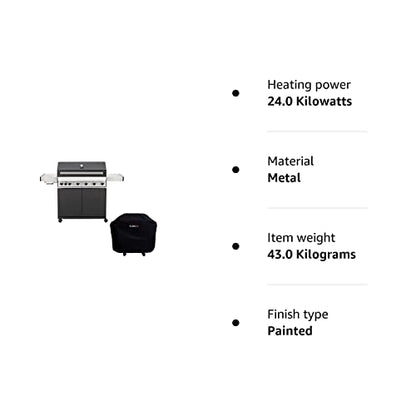 CosmoGrill Premium Black 7 Gas Burner 6+1 Barbecue Grill with Waterproof Cover, Stainless Steel Ceramic Searer, Built-in Temperature Gauge for Home Garden Party Outdoor BBQ Cooking