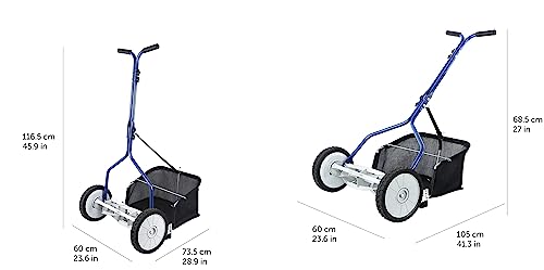 Amazon Basics Push Reel Lawn Mower, 46cm 5-blade with grass catcher, Blue
