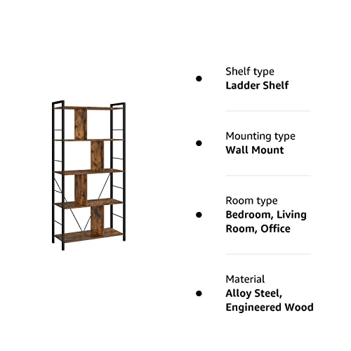 - VASAGLE Storage Unit, Bookcase, 5 Tiers, Open Compartments, Office Living Room -