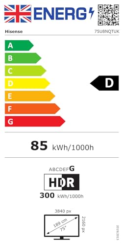 - Hisense 75 Inch Mini-LED Smart TV 75U8NQTUK | Quantum Dot Colour | Dolby Vision IQ & Atmos | iMax Enhanced | 2.1.2 Channel Speakers and Vidaa OS with Freely | Youtube | Netflix | Disney+ -