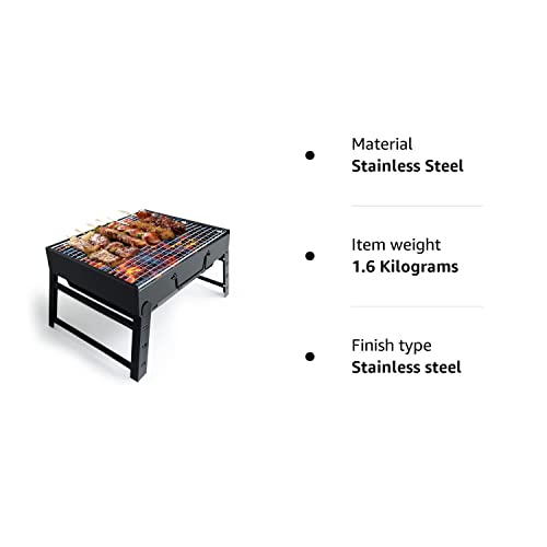 BBQ Barbecue Grill, Portable Folding Charcoal Barbecue Desk Tabletop Outdoor Stainless Steel Smoker BBQ for Picnic Garden Terrace Camping Travel 15.35''x11.41''x2.95'' (Black)
