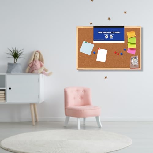 45x30cm Cork Board | Pin Notice |Office Memo School with Push Pins Board | Wooden Natural Frame Board