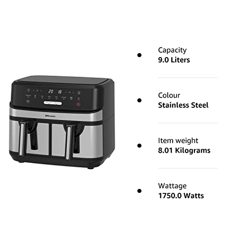 - EMtronics Dual Air Fryer | Extra Large Family Size | Double XL 9 Litre | 8 Adjustable Pre-Set Menus -
