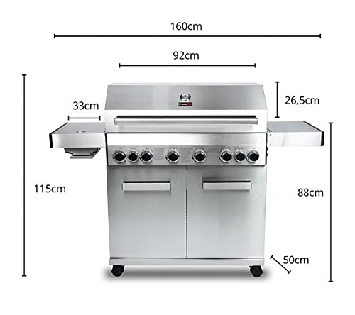 CosmoGrill Outdoor Gas Barbecue 6+2 Platinum Stainless Steel Gas Grill BBQ Garden