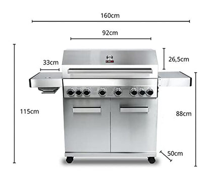CosmoGrill Outdoor Gas Barbecue 6+2 Platinum Stainless Steel Gas Grill BBQ Garden