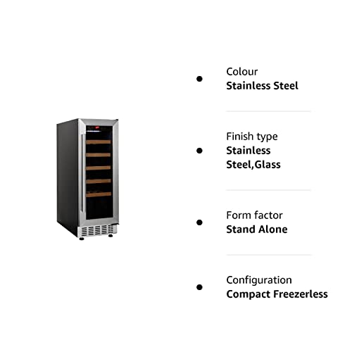 Cookology CWC300SS Freestanding Undercounter Fridge Cabinet 30cm Wine Cooler, 20 Bottle, 60 Litre Capacity, with Digital Temperature Control and Reversible Door - in Stainless Steel