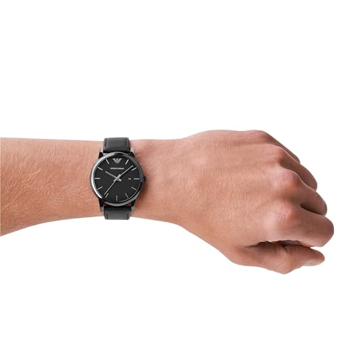 - Emporio Armani Watch for Men | Three Hand Date Movement | 41 mm Black Stainless Steel Case with a Leather Strap | AR1732 -