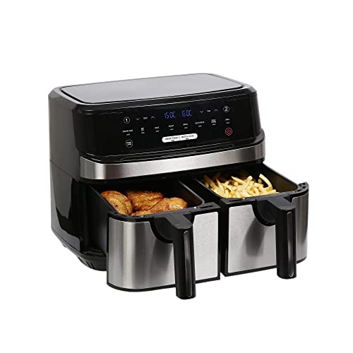 - EMtronics Dual Air Fryer | Extra Large Family Size | Double XL 9 Litre | 8 Adjustable Pre-Set Menus -