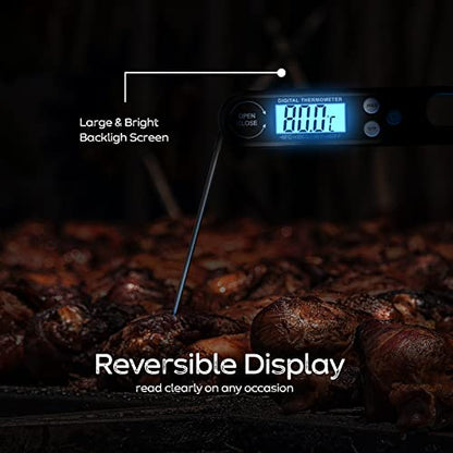 - Digital Meat Thermometers for Air Fryers Cooking | Food Thermometer Instant Read BBQ Cooking Thermometer | Foldable Long Probe | Backlight Screen Magnetic Back -
