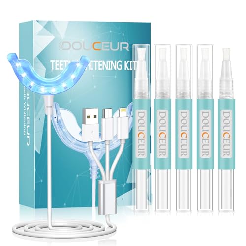- Riatanxi Teeth Whitening Kit With Gel Light | 5×3ml Whitening Gel Pens | 16X Blue LED Light | Professional Home Care Bleaching System -