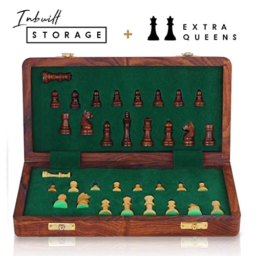 BCBESTCHESS Pocket Size, Travel Chess Set, Handcrafted Magnetic Wooden Folding Chess Board Set With Extra Queens & Storage For Chessmen (7 X7 Inches)