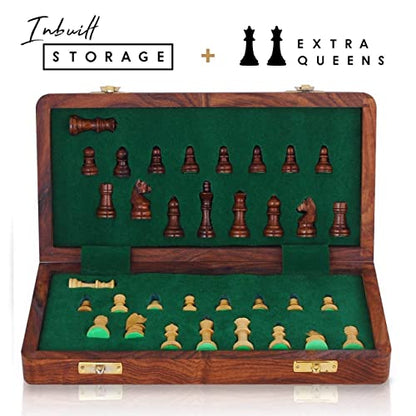 BCBESTCHESS Pocket Size, Travel Chess Set, Handcrafted Magnetic Wooden Folding Chess Board Set With Extra Queens & Storage For Chessmen (7 X7 Inches)
