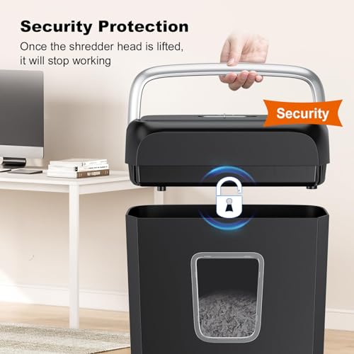 Bonsaii 6 Sheet Cross Cut Paper Shredder, Shreds Credit Cards, Staples, and Clips, Paper Shredder for Home & Small Office Use, Portable Handle Design, 13L Bin (C237-B Upgrade Version)