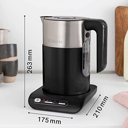 Bosch Styline TWK8633GB Variable Temperature Cordless Kettle, 1.5 Litres, 3000W - Black