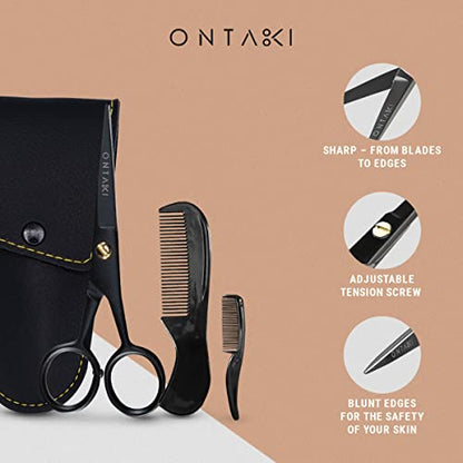 - ONTAKI 5" Beard Moustache Scissors | Professional German Steel Grooming Kit For All Body & Hair -