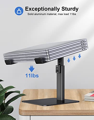 Babacom Laptop Stand for Desk, 8 Adjustable Height Aluminum Laptop Riser, Ergonomic Computer Stand Sit to Stand Laptop Cooling Pads Compatible with MacBook, Air, Pro and More 10"-16" Notebooks-Black