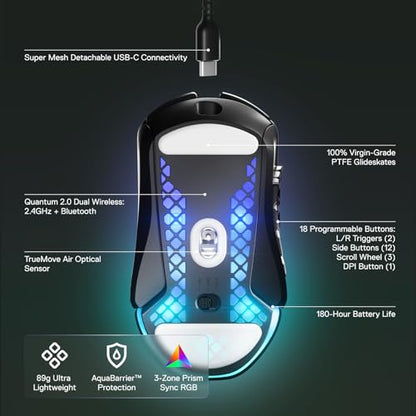 - SteelSeries Aerox 9 Wireless | Holey RGB Gaming Mouse | Ultra-lightweight Water Resistant Design -