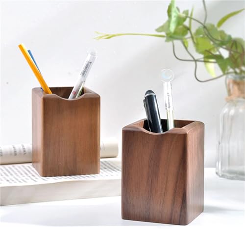 - SHOPUKASA 2 Pack Wood Pen Pencil Holder Stand | Multi Purpose Natural Wood Pencil Cup Desk Organizer | (2 Pack Walnut Color) -